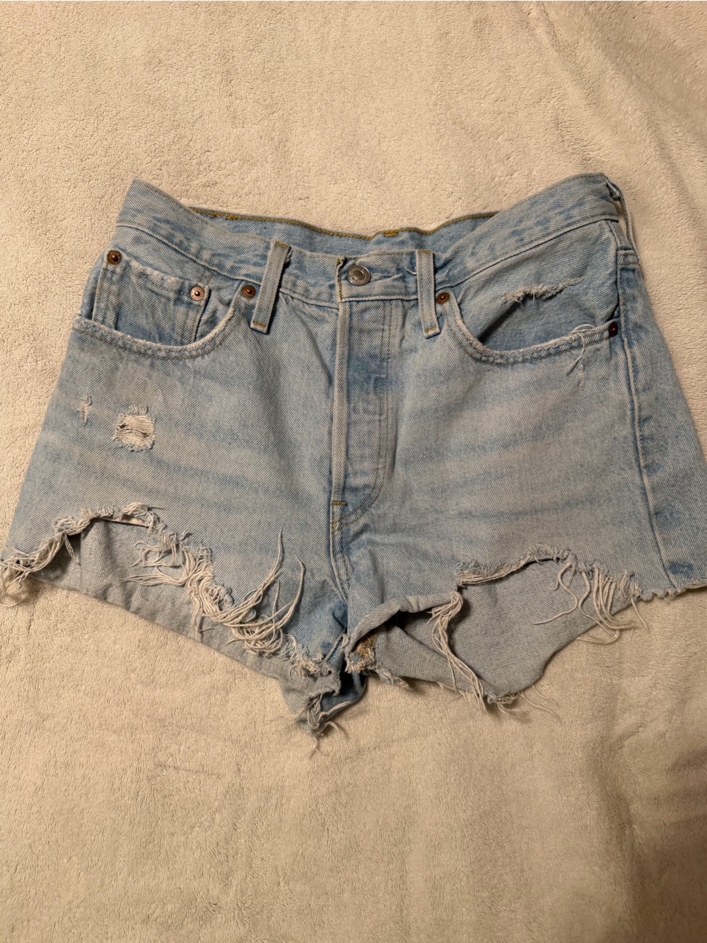 Light Wash Distressed Denim Cutoff Shorts